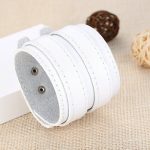 Breites Punk-Armband, Leder, weiß, mit Doppelschließe