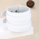 Breites Punk-Armband, Leder, weiß, mit Doppelschließe