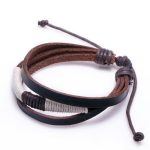 Dreifacharmband, Leder, schwarz/weiß, geschnürt