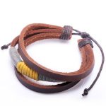 Dreifacharmband, Leder, gelb/grau, geschnürt