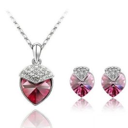    Herzförmiges Schmuckset, rosa, verziert mit Swarovski-Kristallen