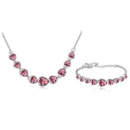    Herzförmiges Schmuckset, rosa, verziert mit Swarovski-Kristallen