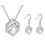  Würfelohrringe und Halsketten-Set, Weiß