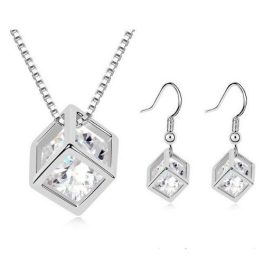  Würfelohrringe und Halsketten-Set, Weiß