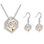  Würfelohrringe und Halsketten-Set, Gold