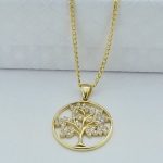 Lebensbaum-Anhänger aus 14-karätigem Gold mit Kristallen