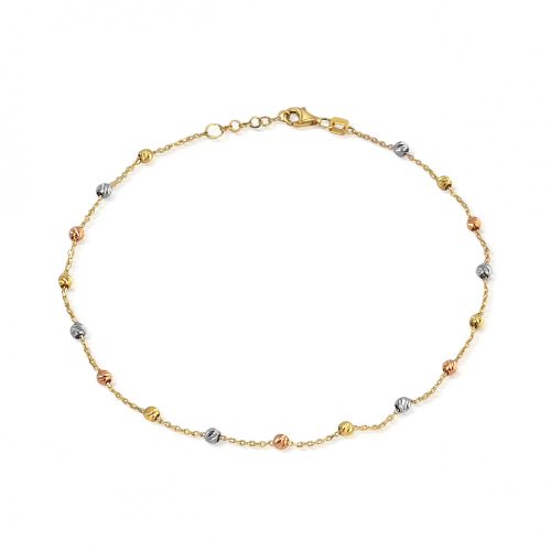 Fußkettchen aus 14-karätigem Gold mit dreifarbigen Kugeln