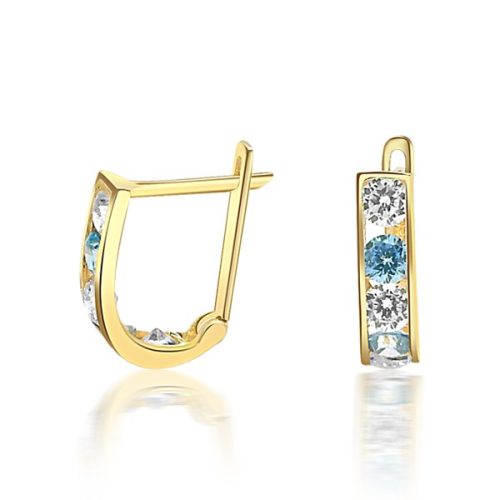 Kleine Ohrringe aus 14-karätigem Gold mit Kristallen, blau und weiß