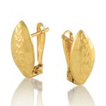 Ohrringe aus 14-karätigem Gold, Blatt, graviertes Muster