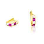 Ohrringe aus 14-karätigem Gold für Kinder, rosa Kristall