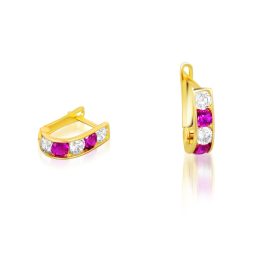 Ohrringe aus 14-karätigem Gold für Kinder, rosa Kristall