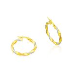 Ohrringe aus 14-karätigem Gold, Creole, gedreht, dreifarbig, 26 mm