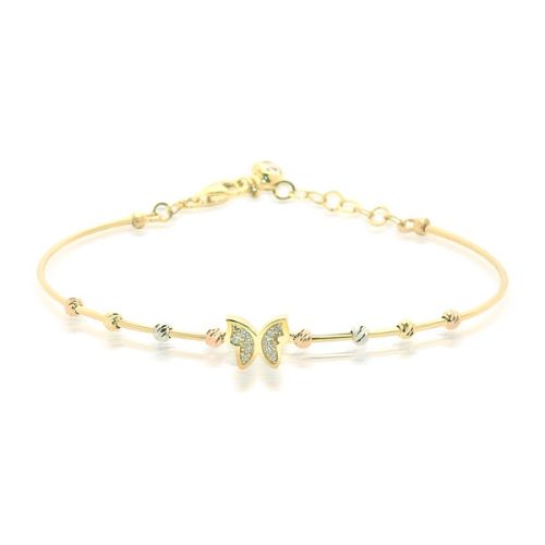 Armband aus 14-karätigem Gold mit Schmetterling, verziert mit Kristallen