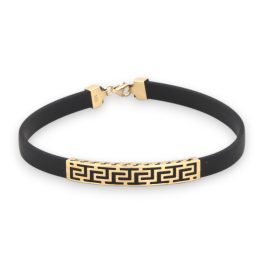   Silikonarmband aus 14-karätigem Gold mit 2,0 g schwerem Goldeinsatz mit griechischem Muster, 21,5 cm