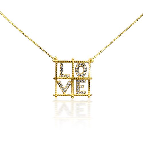 Goldhalskette 14k, mit einem Anhänger mit der Aufschrift LOVE