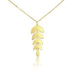 Goldhalskette 14k, mit Blattanhänger aus Holz