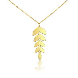 Goldhalskette 14k, mit Blattanhänger aus Holz