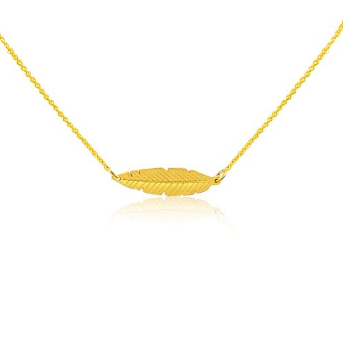 Halskette aus 14-karätigem Gold mit Schnurrbartblatt-Anhänger