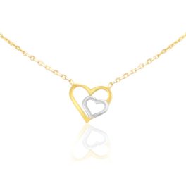 14k Gold Halskette, zweifarbig, Herz in Herz Anhänger