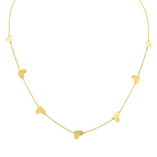 14k Goldhalskette mit 7 Herzanhängern