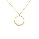 14k Goldhalskette mit Kreisanhänger und Perlverzierung