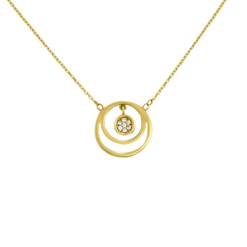 14k Goldkette mit einzigartigem Rundanhänger und Kristall