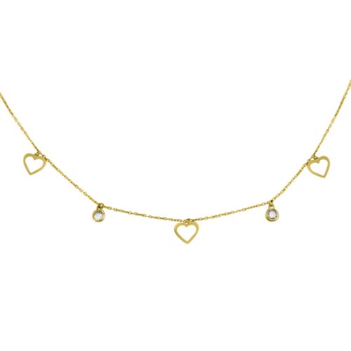 14k Goldkette mit Herz- und Kristallanhängern