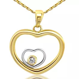 Herz-in-Herz-Anhänger aus 14-karätigem Gold mit Kristall
