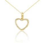 Anhänger aus 14-karätigem Gold, herzförmig, verziert mit Kristallen