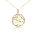 Anhänger aus 14-karätigem Gold, Baum des Lebens, verziert mit Kristall
