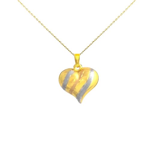 Anhänger aus 14-karätigem Gold, gewölbtes Herz, mit Kreuzbändern