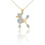 Anhänger aus 14-karätigem Gold, Pudel, verziert mit Kristallen