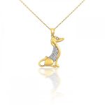 Anhänger aus 14-karätigem Gold, Dackel, mit Kristall