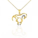 Anhänger aus 14-karätigem Gold, Pferd, mit Kristallen