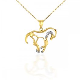 Anhänger aus 14-karätigem Gold, Pferd, mit Kristallen