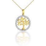 Anhänger aus 14-karätigem Gold, Baum des Lebens, mit Kristallen