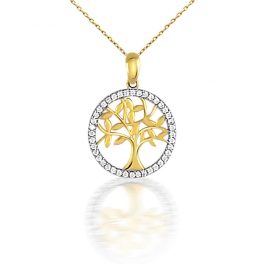   Anhänger aus 14-karätigem Gold, Baum des Lebens, mit Kristallen