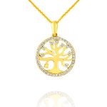 Anhänger aus 14-karätigem Gold mit Lebensbaum-Kristallen