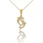 Anhänger aus 14-karätigem Gold, zwei Delfine