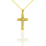 Anhänger aus 14-karätigem Gold mit Kreuz, Weißgoldeinlage und Jesus-Motiv