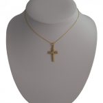 Anhänger aus 14-karätigem Gold mit Kreuz, Weißgoldeinlage und Jesus-Motiv