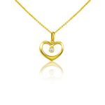 Anhänger aus 14-karätigem Gold, Herz, mit Kristall in der Mitte