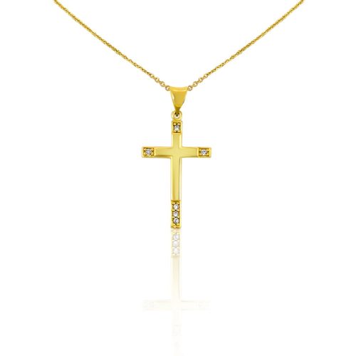 Anhänger aus 14-karätigem Gold, Kreuz, mit Kristallverzierung an den Rändern