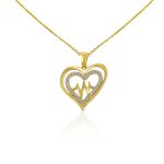 Anhänger aus 14-karätigem Gold, Doppelherz, innen mit Kristallen verziert