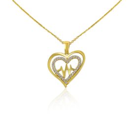   Anhänger aus 14-karätigem Gold, Doppelherz, innen mit Kristallen verziert