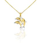 Anhänger aus 14-karätigem Gold, Delfine, zwei Farben