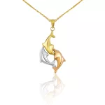 Anhänger aus 14-karätigem Gold, Delfine, dreifarbig