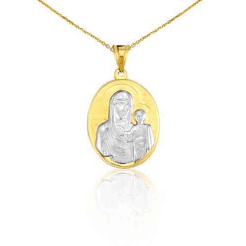 Anhänger aus 14-karätigem Gold, oval, mit Marienkind