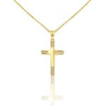 Anhänger aus 14-karätigem Gold, Kreuz, mit Kristallen