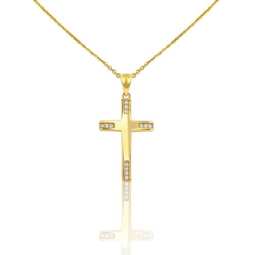 Anhänger aus 14-karätigem Gold, Kreuz, mit Kristallen